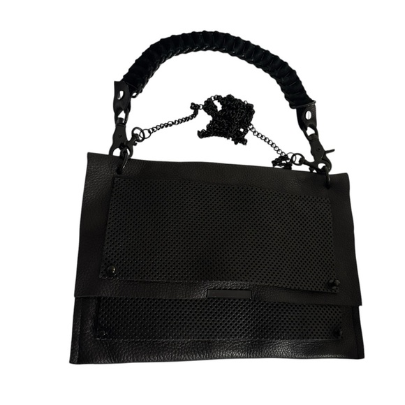 Convertible Black Leather Crossbody Bag Braided Chain Shoulder Bag Purse - Picture 4 of 14